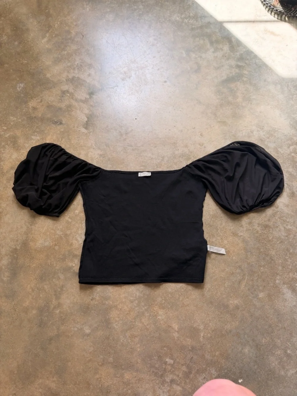Intimately Free People Black Puff Sleeve Off Shoulder Crop Top XS Boho